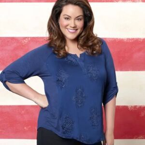 St. John’s Bay Embroidered Scoop V Neck Tunic Shirt Navy Blue Large